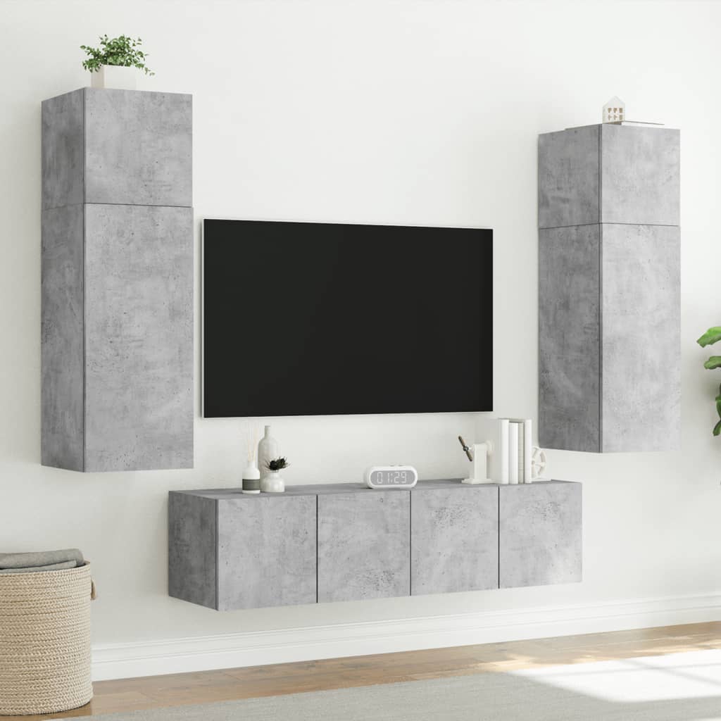 væghængte tv-borde 2 stk. med LED-lys 60x35x31 cm betongrå