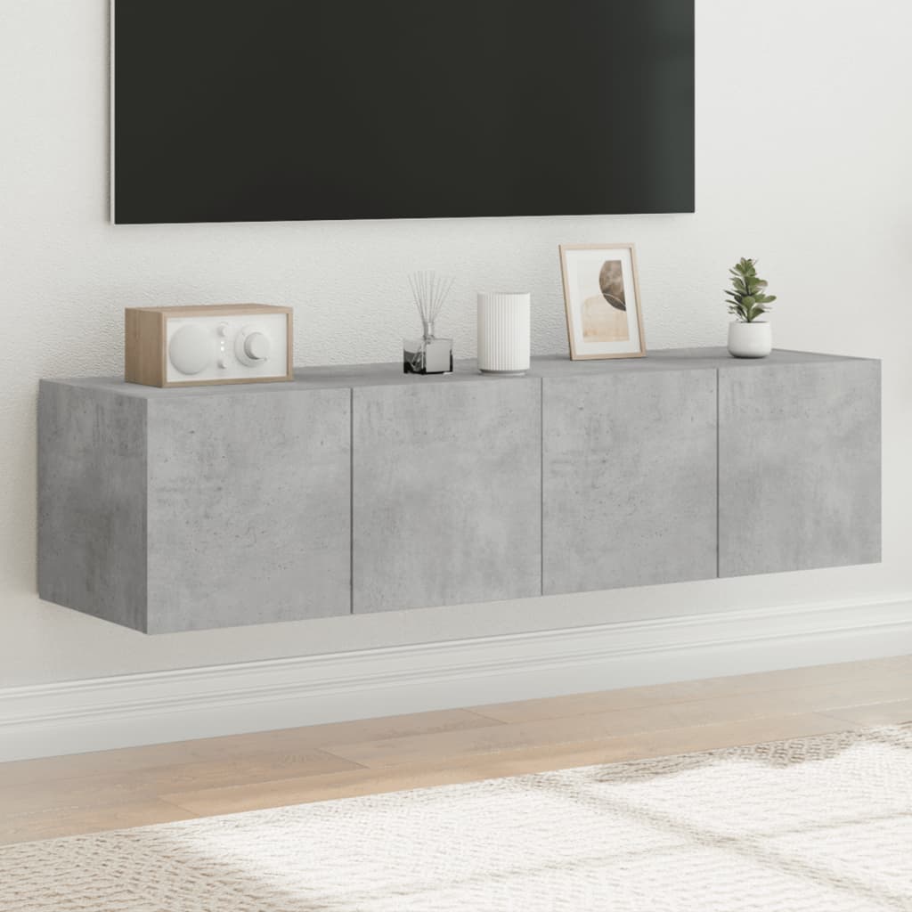 væghængte tv-borde 2 stk. med LED-lys 60x35x31 cm betongrå