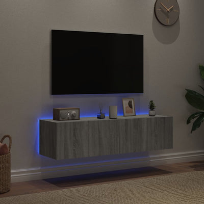 væghængte tv-borde 2 stk. med LED-lys 60x35x31 cm grå sonoma-eg