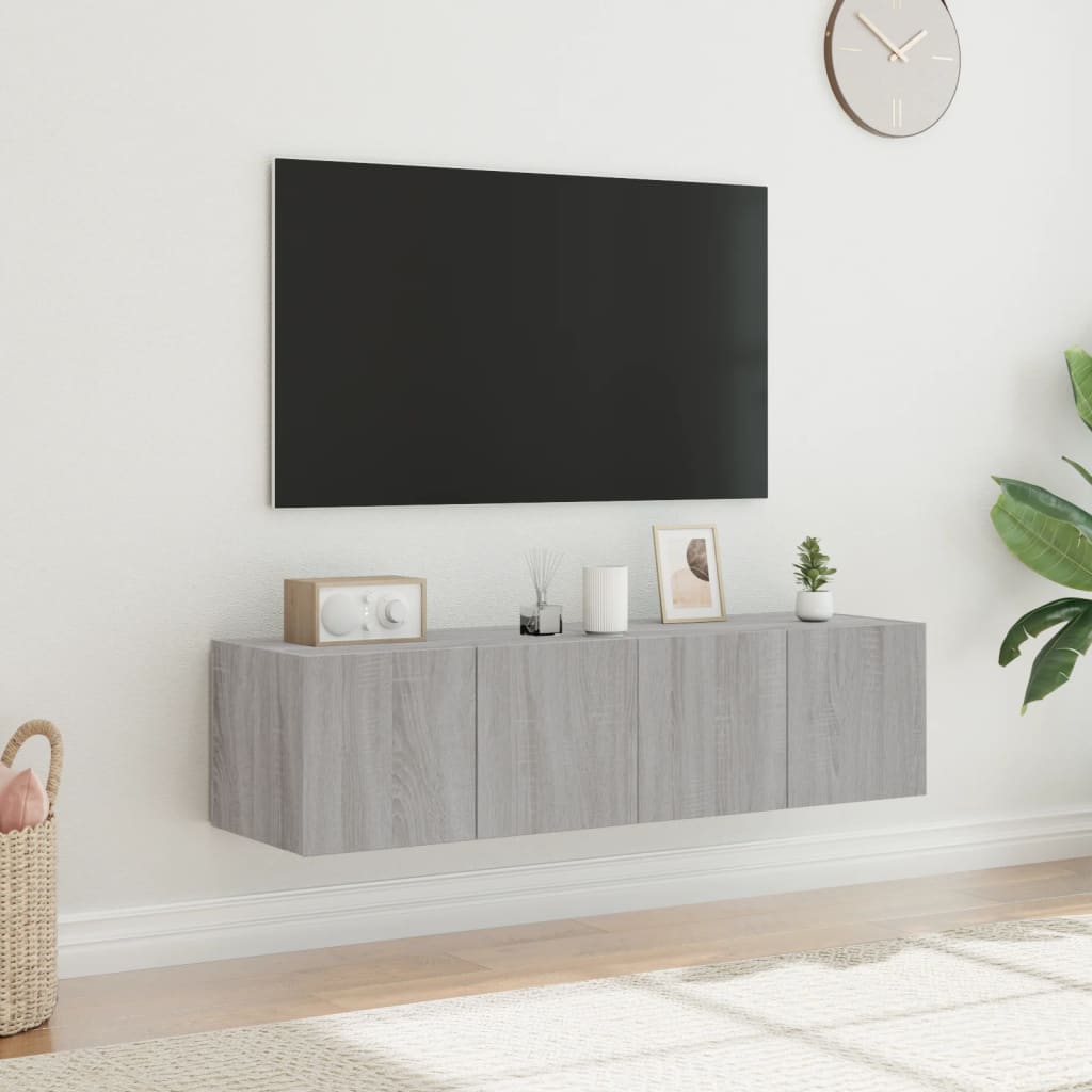 væghængte tv-borde 2 stk. med LED-lys 60x35x31 cm grå sonoma-eg