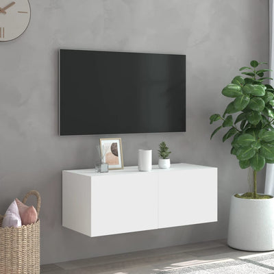 væghængt tv-bord med LED-lys 80x35x31 cm hvid