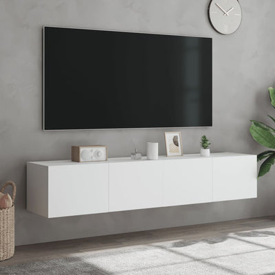 væghængte tv-borde 2 stk. med LED-lys 80x35x31 cm hvid