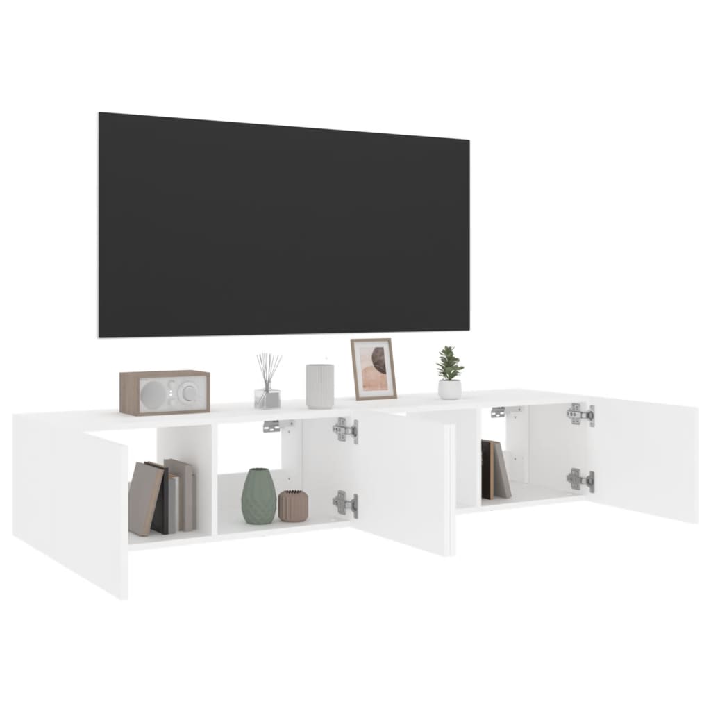 væghængte tv-borde 2 stk. med LED-lys 80x35x31 cm hvid