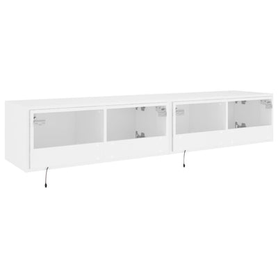 væghængte tv-borde 2 stk. med LED-lys 80x35x31 cm hvid