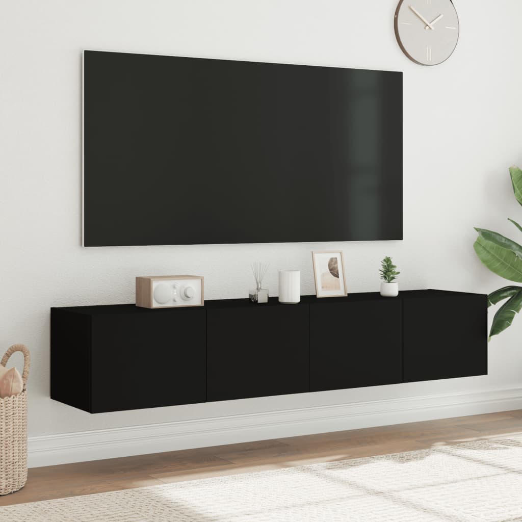 væghængte tv-borde 2 stk. med LED-lys 80x35x31 cm sort