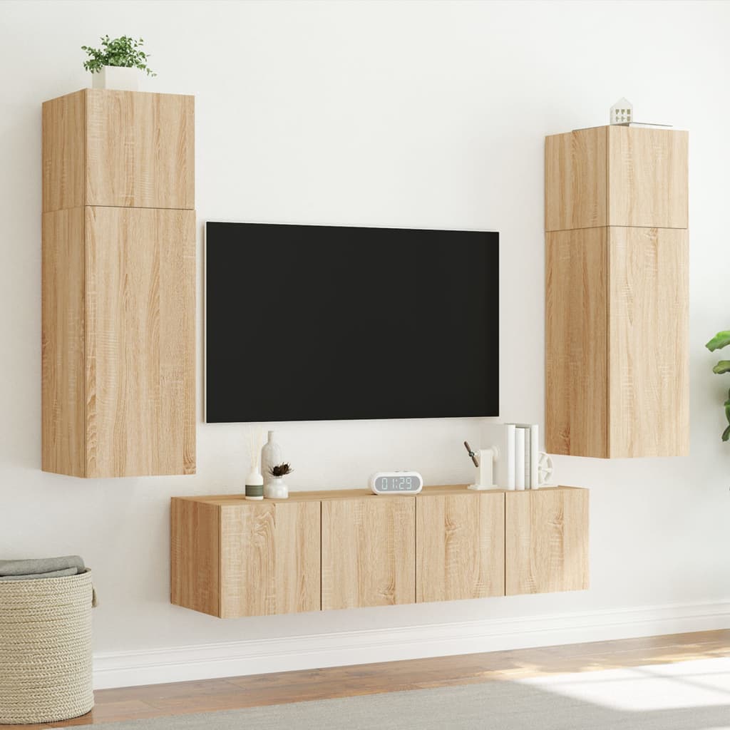 væghængt tv-bord med LED-lys 80x35x31 cm sonoma-eg