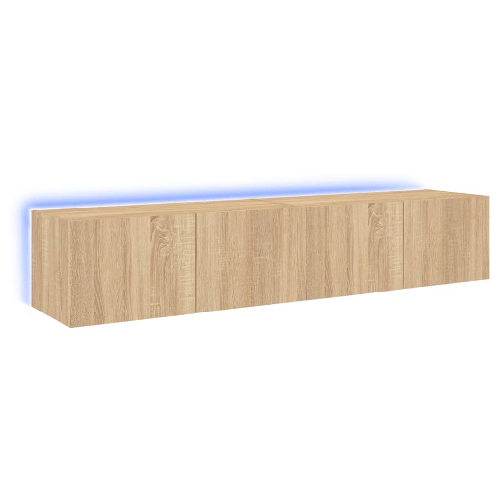 væghængte tv-borde 2 stk. med LED-lys 80x35x31 cm sonoma-eg