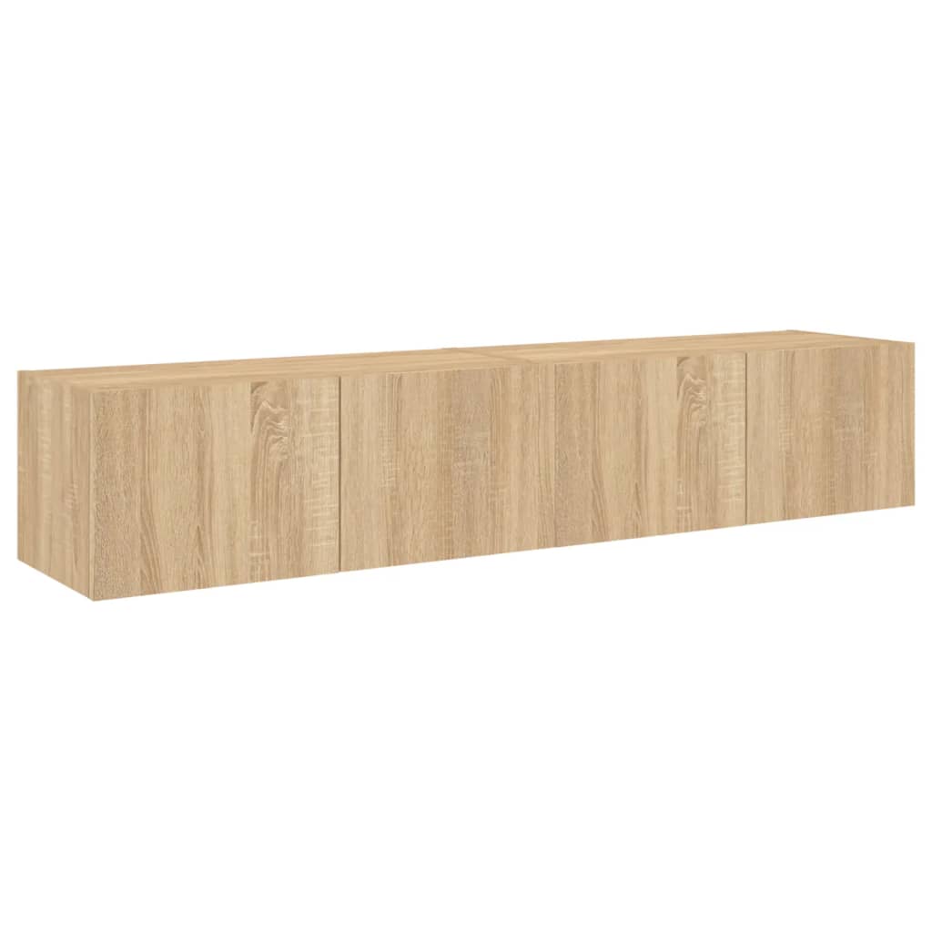 væghængte tv-borde 2 stk. med LED-lys 80x35x31 cm sonoma-eg