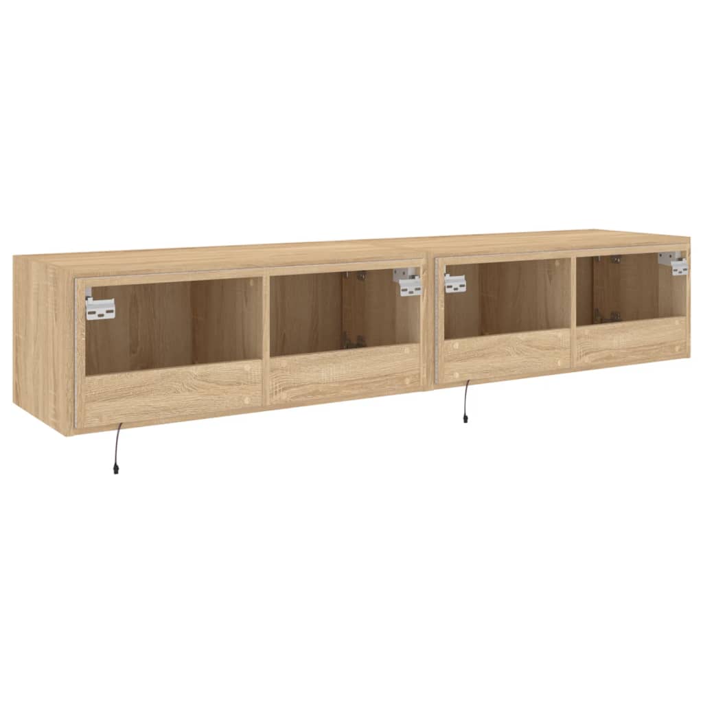 væghængte tv-borde 2 stk. med LED-lys 80x35x31 cm sonoma-eg