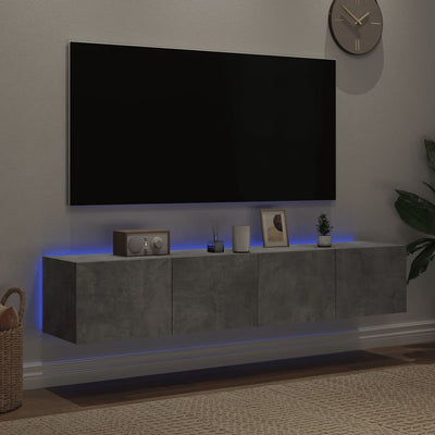 væghængte tv-borde 2 stk. med LED-lys 80x35x31 cm betongrå