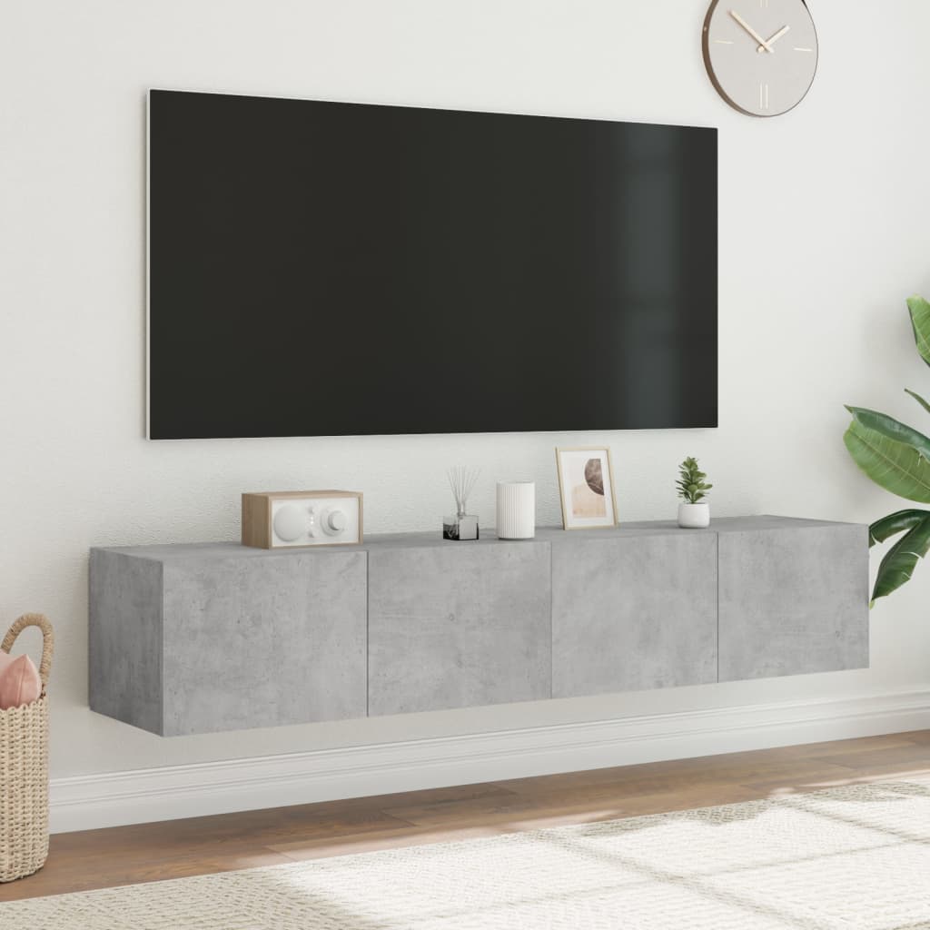 væghængte tv-borde 2 stk. med LED-lys 80x35x31 cm betongrå