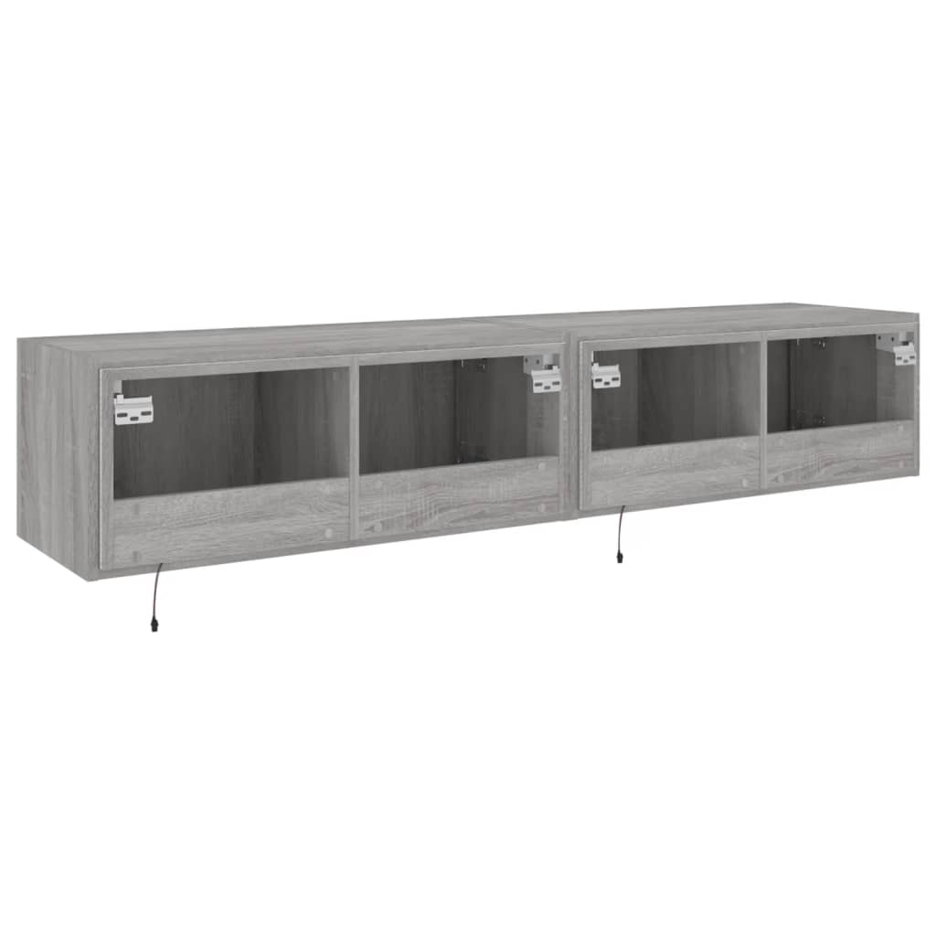 væghængte tv-borde 2 stk. med LED-lys 80x35x31 cm grå sonoma-eg