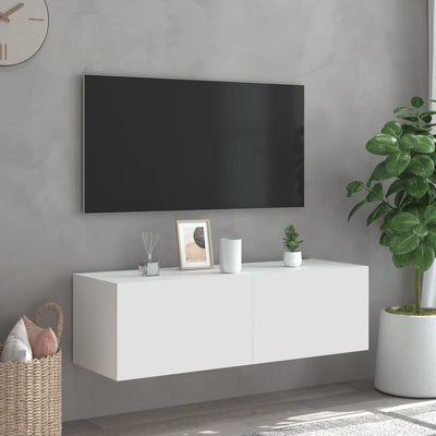 væghængt tv-bord med LED-lys 100x35x31 cm hvid