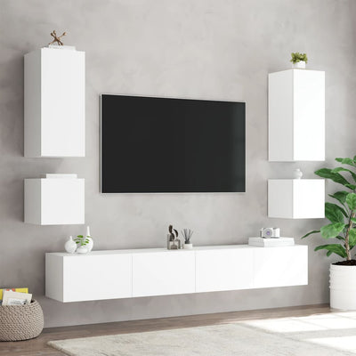 væghængt tv-bord med LED-lys 100x35x31 cm hvid