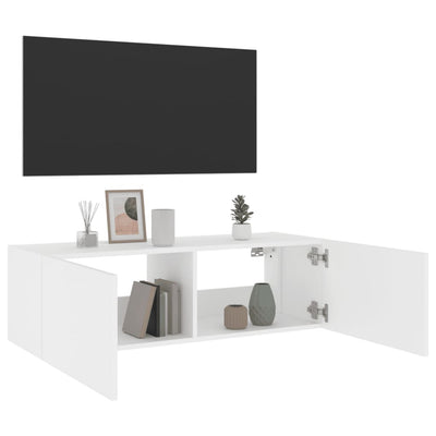 væghængt tv-bord med LED-lys 100x35x31 cm hvid