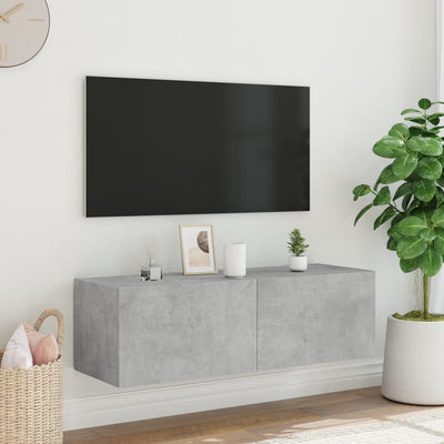 væghængt tv-bord med LED-lys 100x35x31 cm betongrå