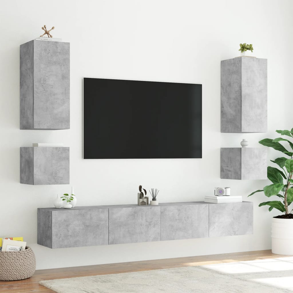 væghængt tv-bord med LED-lys 100x35x31 cm betongrå