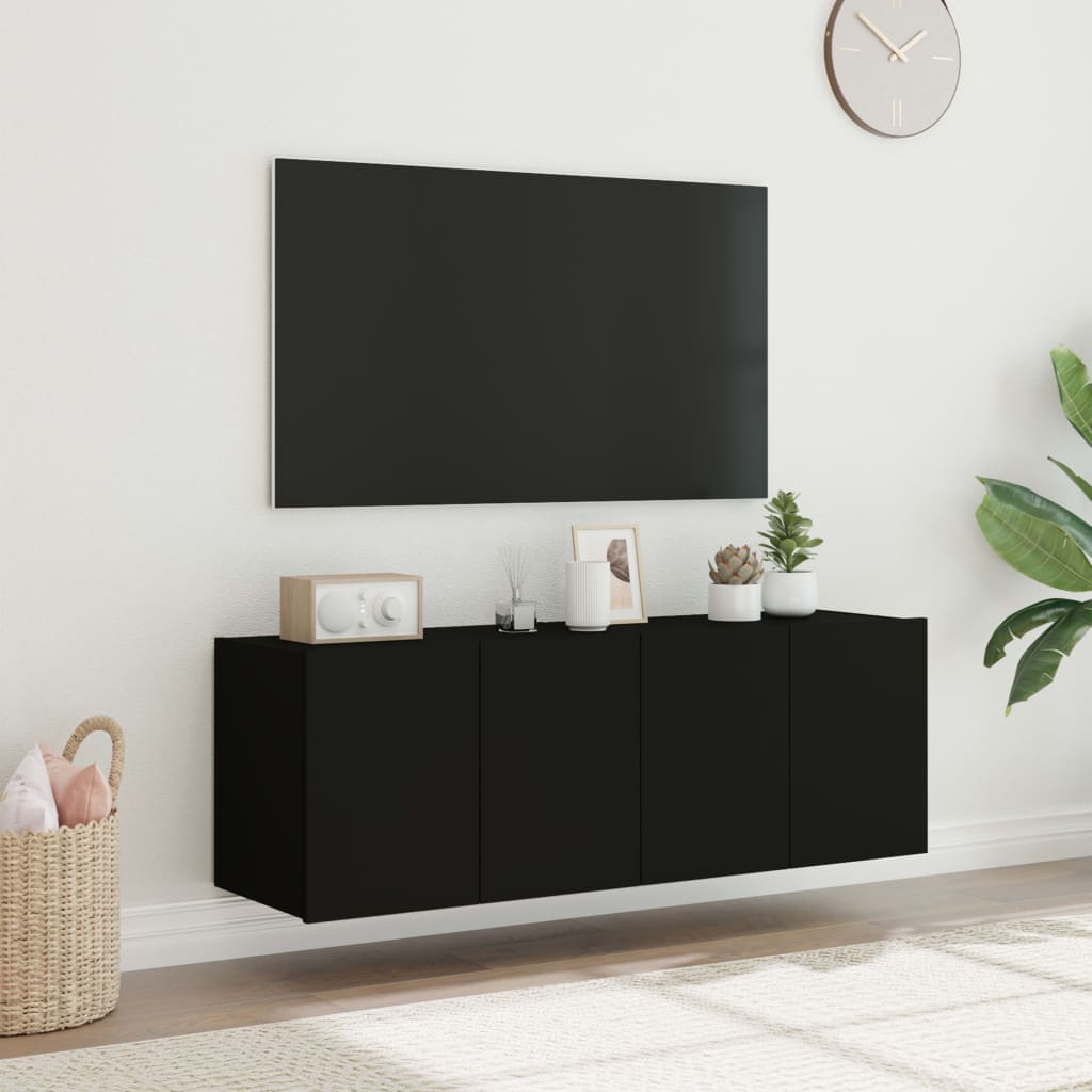 væghængte tv-borde 2 stk. med LED-lys 60x35x41 cm sort