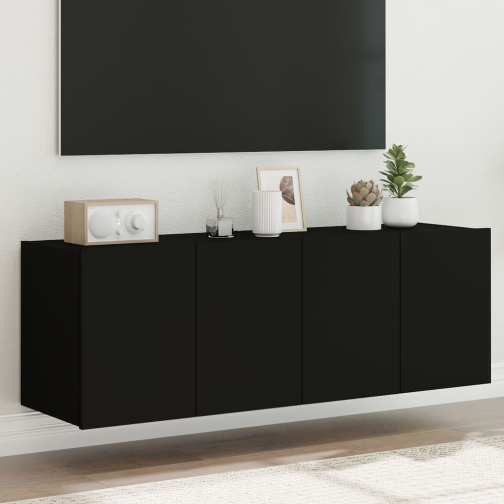 væghængte tv-borde 2 stk. med LED-lys 60x35x41 cm sort