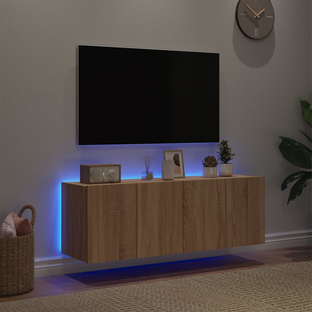 væghængte tv-borde 2 stk. med LED-lys 60x35x41 cm sonoma-eg