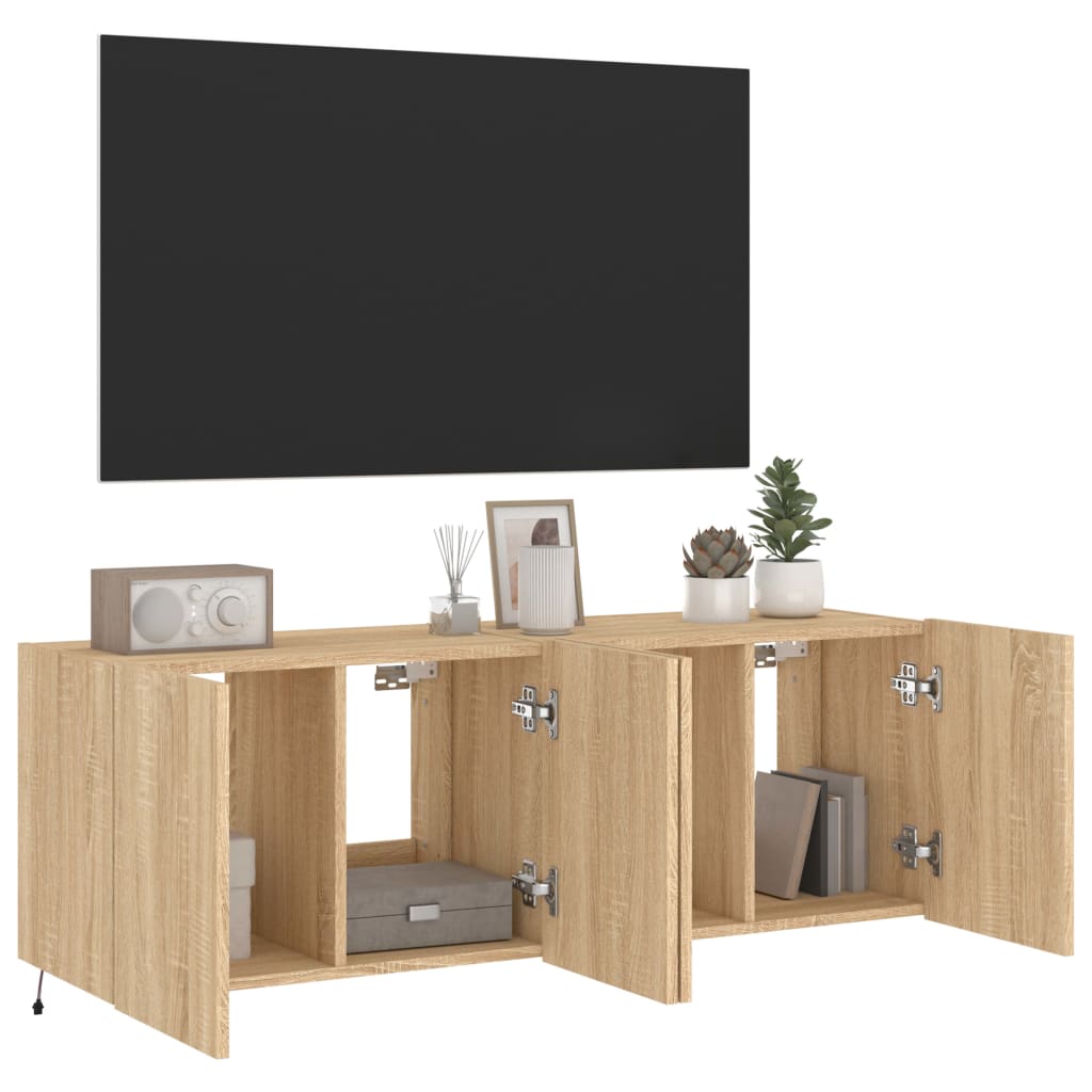 væghængte tv-borde 2 stk. med LED-lys 60x35x41 cm sonoma-eg