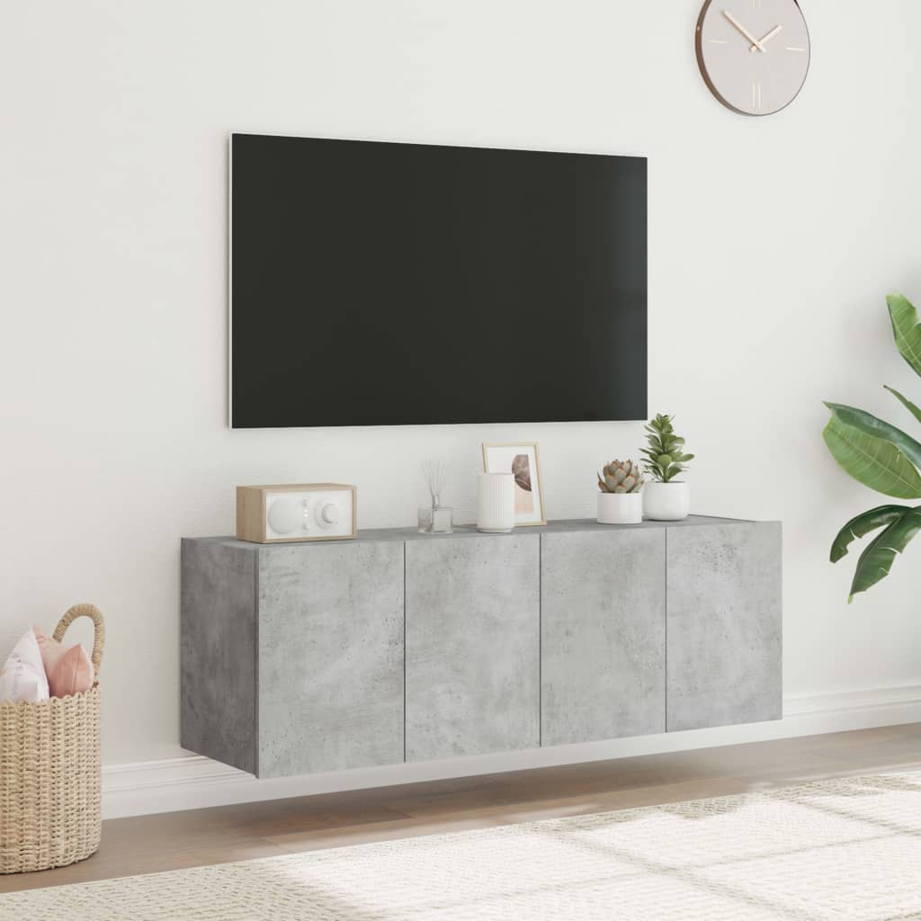 væghængte tv-borde 2 stk. med LED-lys 60x35x41 cm betongrå