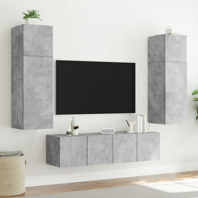 væghængte tv-borde 2 stk. med LED-lys 60x35x41 cm betongrå