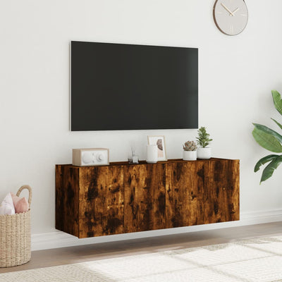 væghængte tv-borde 2 stk. med LED-lys 60x35x41 cm røget eg