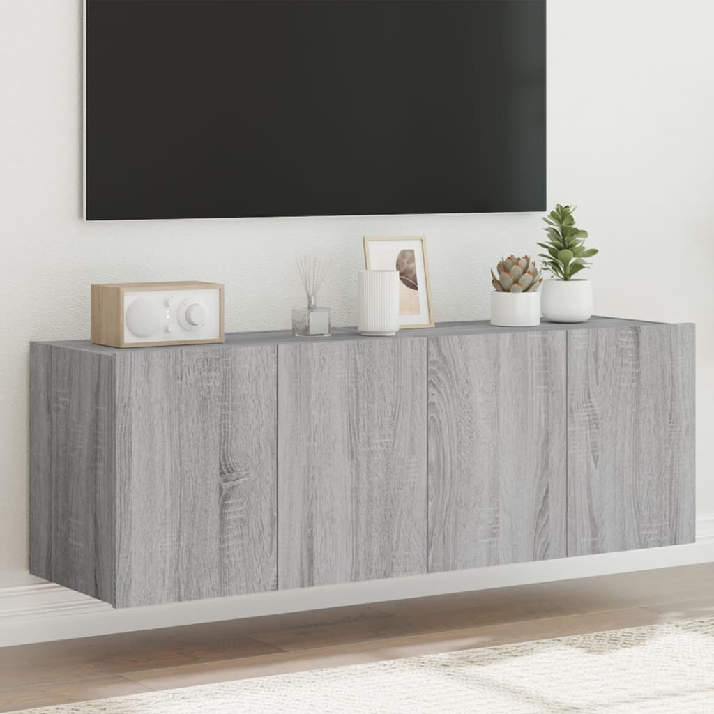 væghængte tv-borde 2 stk. med LED-lys 60x35x41 cm grå sonoma-eg