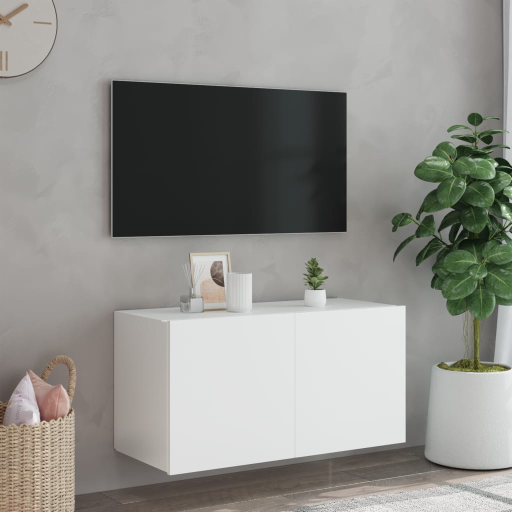 væghængt tv-bord med LED-lys 80x35x41 cm hvid