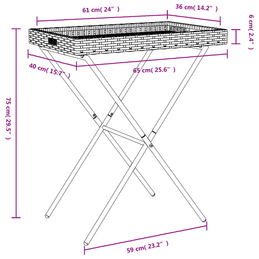 bakkebord 65x40x75 cm polyrattan sort