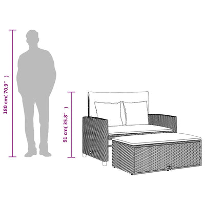 2-personers havesofa med hynder polyrattan sort