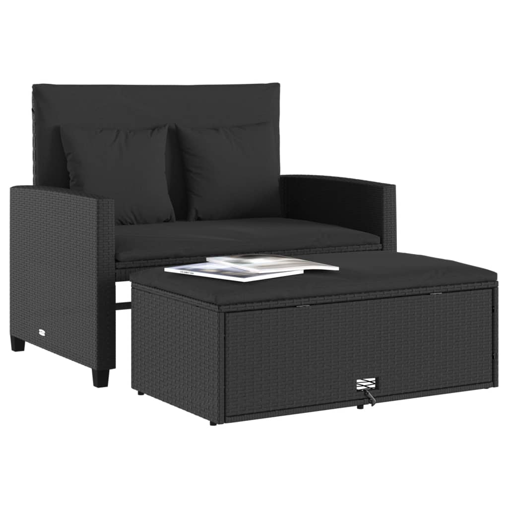 2-personers havesofa med hynder polyrattan sort