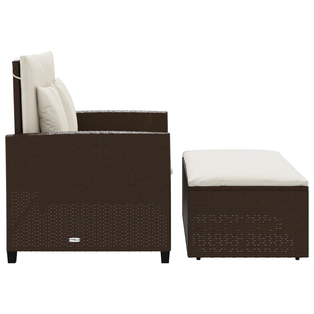 2-personers havesofa med hynder polyrattan brun