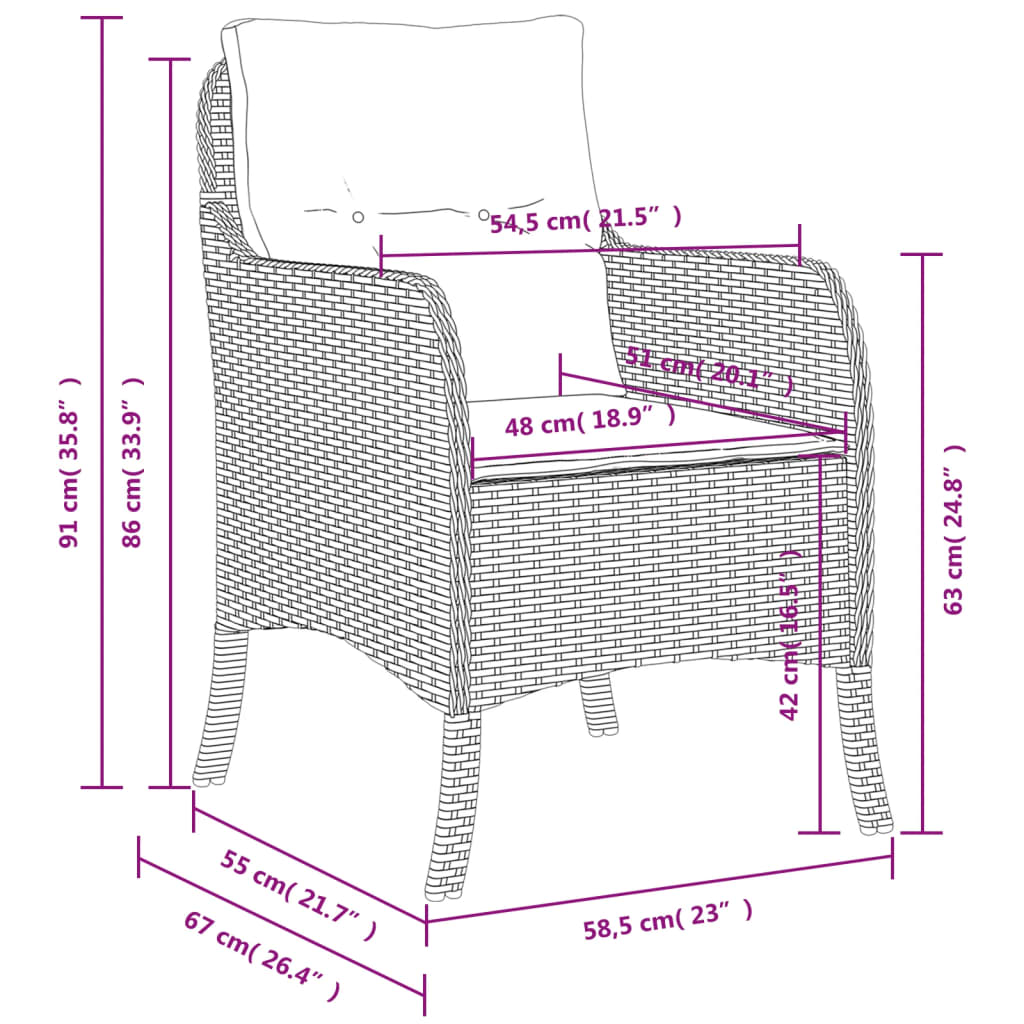 havestole med hynder 2 stk. polyrattan sort