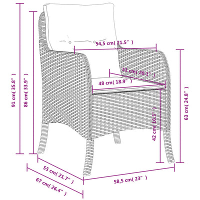 havestole med hynder 2 stk. polyrattan sort