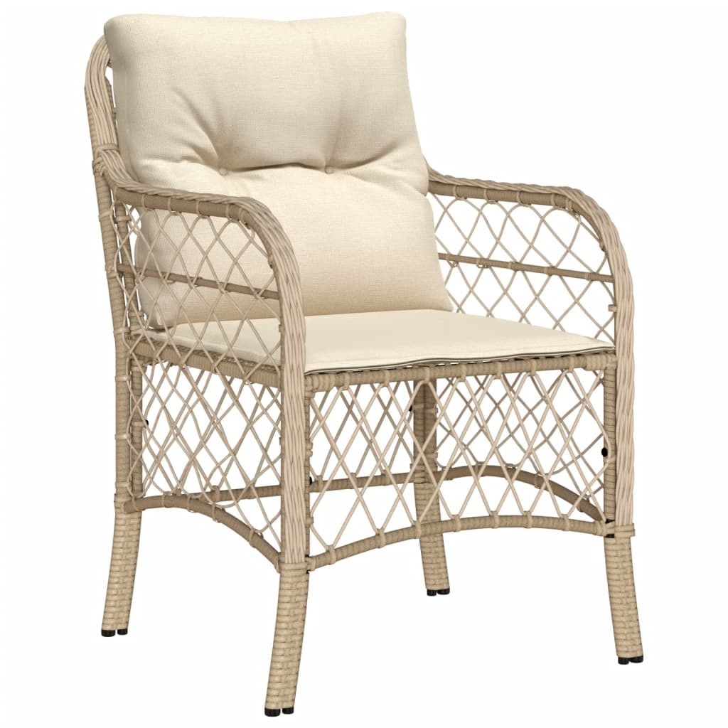 havestole med hynder 2 stk. polyrattan beige