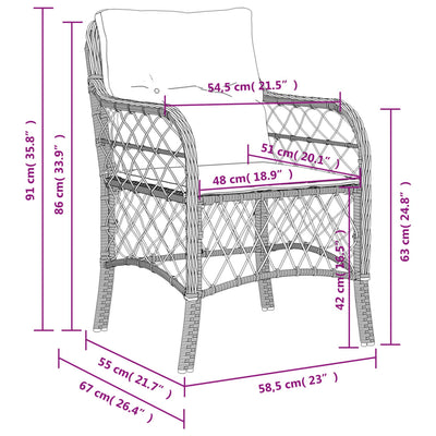 havestole med hynder 2 stk. polyrattan beige