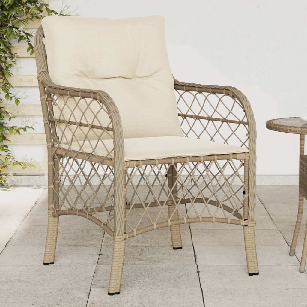 havestole med hynder 2 stk. polyrattan beige