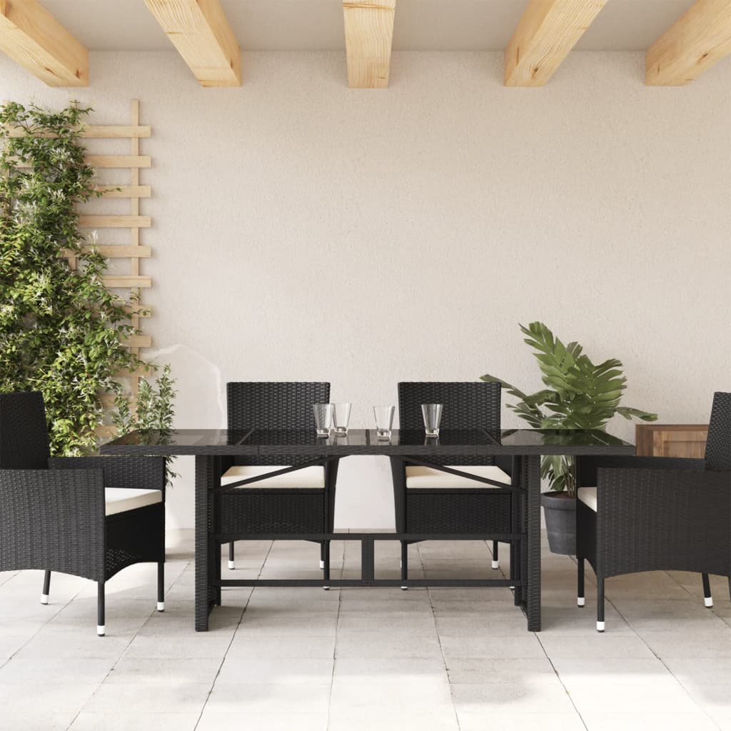 havebord med glastop 190x80x74 cm polyrattan sort