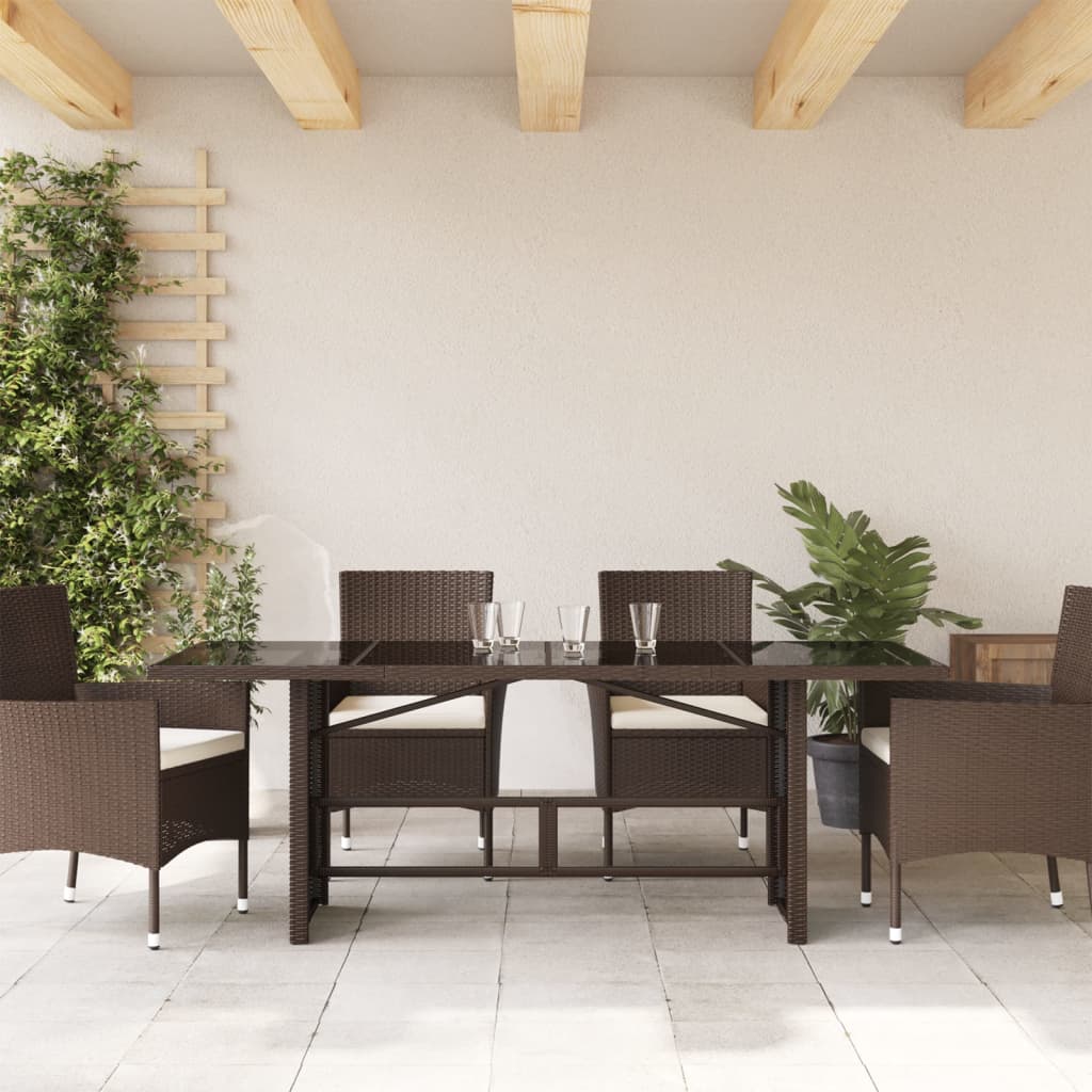 havebord med glastop 190x80x74 cm polyrattan brun