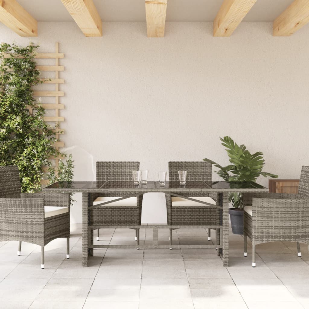 havebord med glastop 190x80x74 cm polyrattan grå