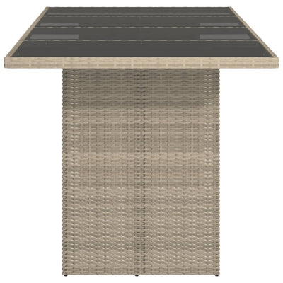 havebord med glastop 190x80x74 cm polyrattan lysegrå