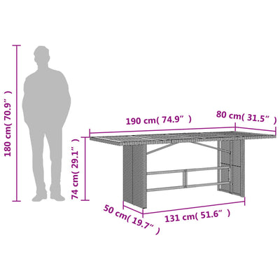 havebord med top i akacietræ 190x80x74 cm polyrattan sort