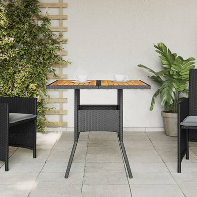 havebord med akacietop 80x80x75 cm polyrattan sort