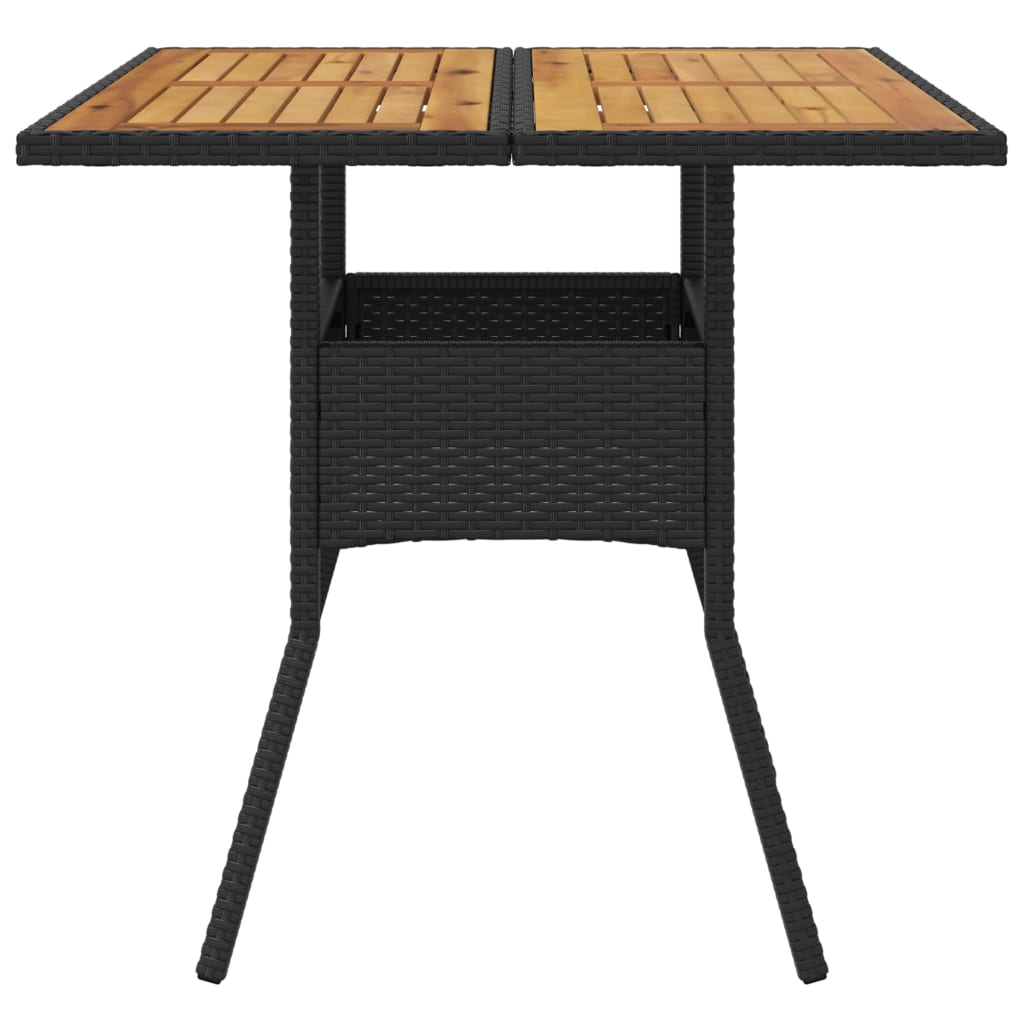 havebord med akacietop 80x80x75 cm polyrattan sort