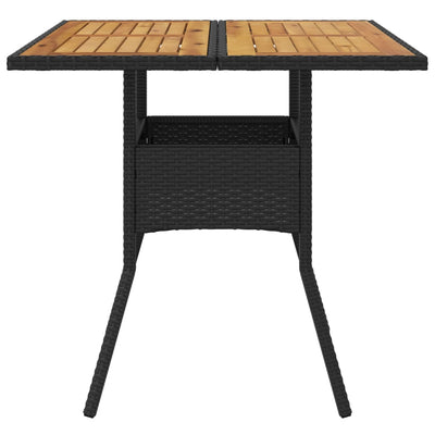 havebord med akacietop 80x80x75 cm polyrattan sort