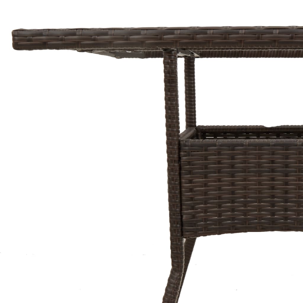 havebord med glastop 80x80x75 cm polyrattan brun