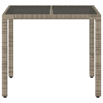 havebord med glastop 90x90x75 cm polyrattan grå