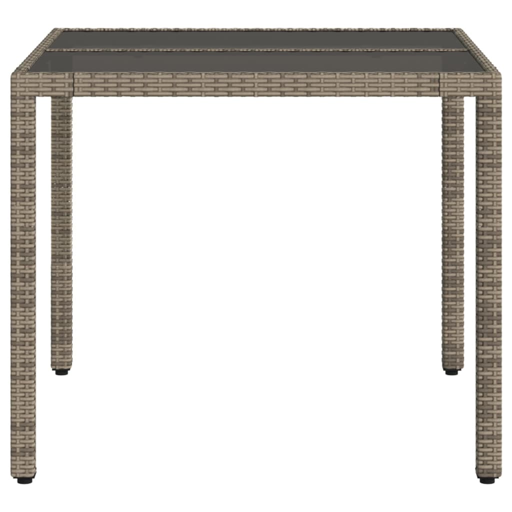 havebord med glastop 90x90x75 cm polyrattan grå